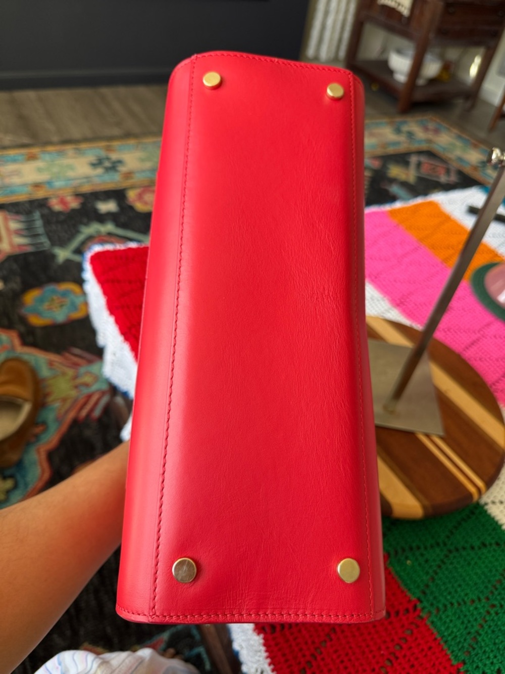 Bruno Magli Vibrant Red Leather Shoulder Bag with Gold Hardware - Picture 14 of 16